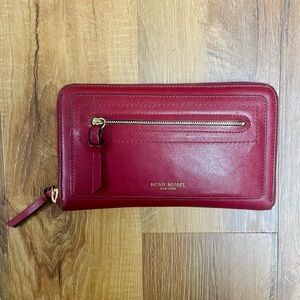 Henri Bendel Burgundy Leather Long Zip-around Wallet